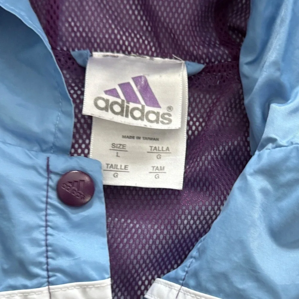 adidas‎ Vintage Y2K Windbreaker Girls L 14/16 Purple Blue 3-Stripe Colorblock